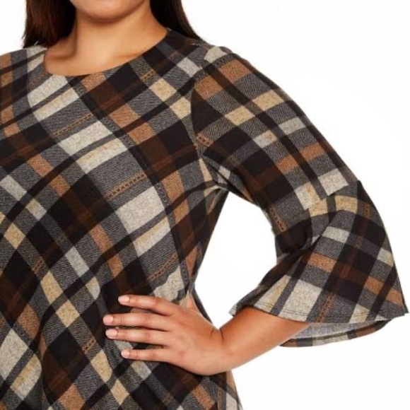 Jessica Howard plaid bell-sleeve shift dress in rust copper size 1x - Picture 4 of 4